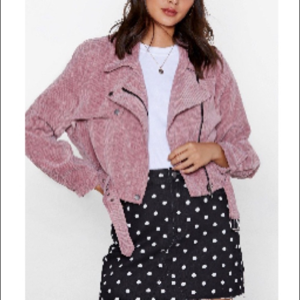 ‘Pink Before You Act’ Nasty Gal Trendy Corduroy Moto Jacket